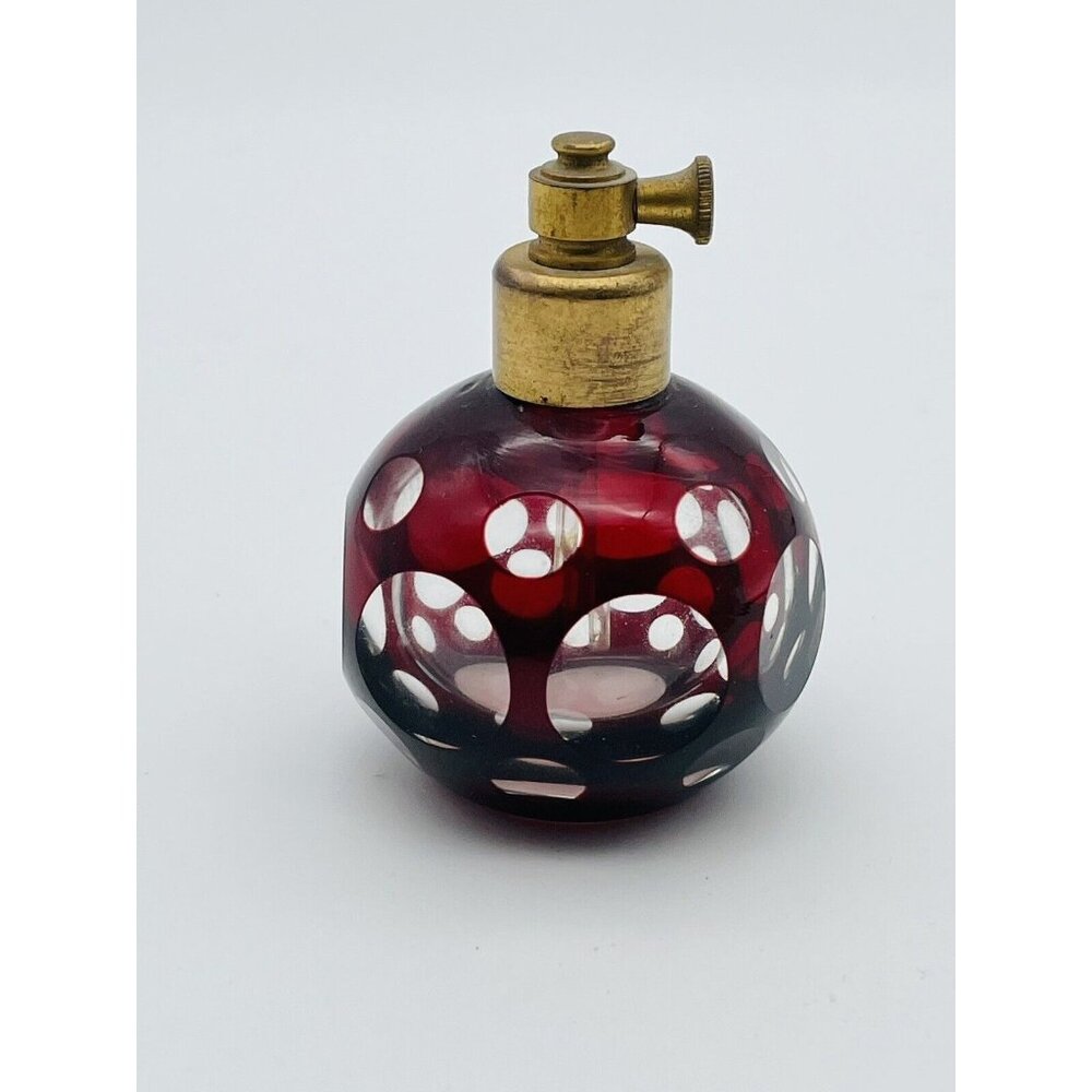 Vtg Ruby Red Cut-to-Clear Crystal Perfume Bottle Glass No Atomizer